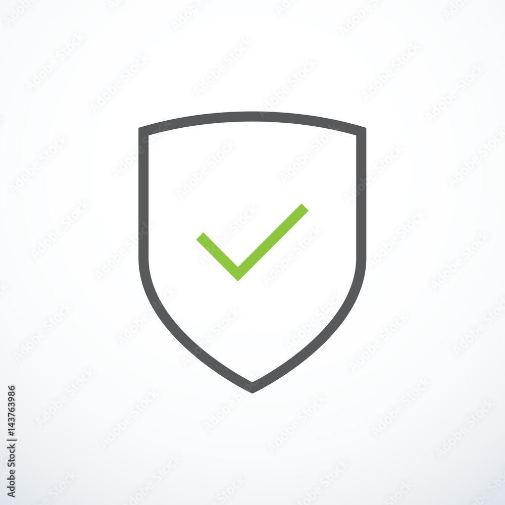 Shield and check mark icon. Shield and tick icon