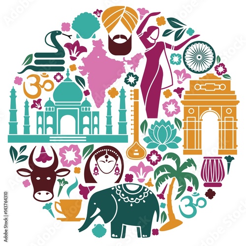 Icons of India in the form of a circle