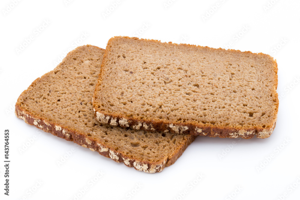 Slices of rye bread isolated on white background. Slices of rye bread isolated on white background.