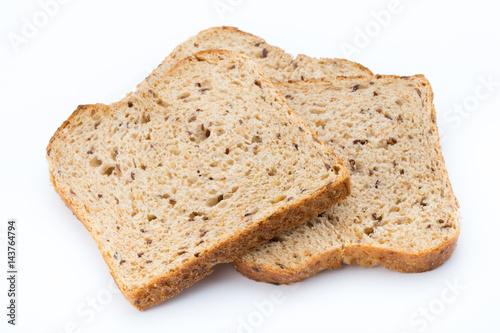 Slices of rye bread isolated on white background.