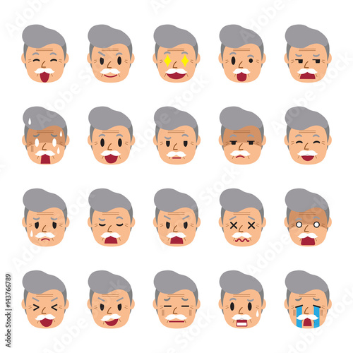 Set of a senior man faces showing different emotions