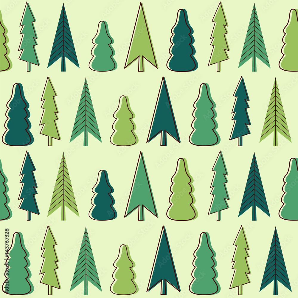 Stylized coniferous forest. Seamless pattern. Vector illustration.