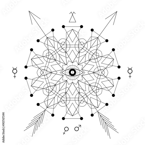 Abstract mystical geometry symbol. Vector linear alchemy, occult and philosophical sign.
