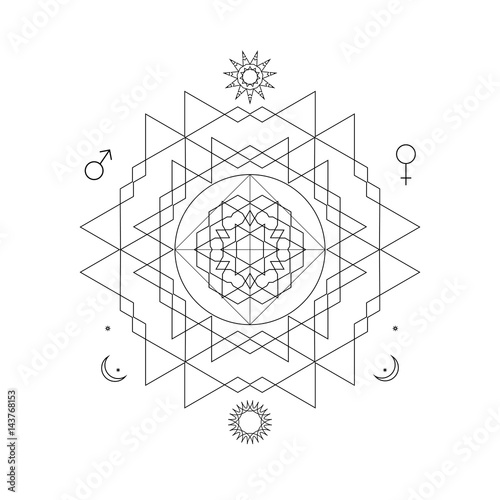 Abstract mystical geometry symbol. Vector linear alchemy, occult and philosophical sign.