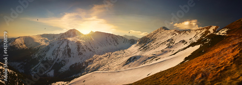 Panoramic view of sunset at western tatra mountain