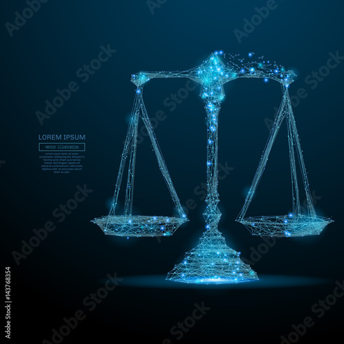 Abstract image of a scales in the form of a starry sky or space, consisting of points, lines, and shapes in the form of planets, stars and the universe. Vector wireframe concept.