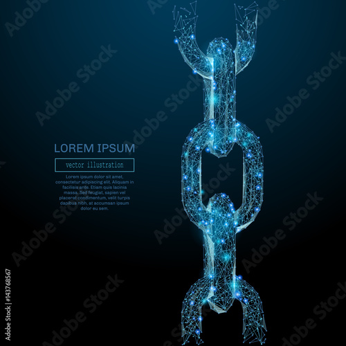 Abstract image of a Chain links low poly in the form of a starry sky or space, consisting of points, lines, and shapes in the form of planets, stars and the universe. Vector wireframe concept.