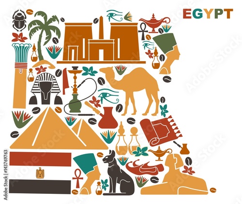 Map of Egypt made of national symbols