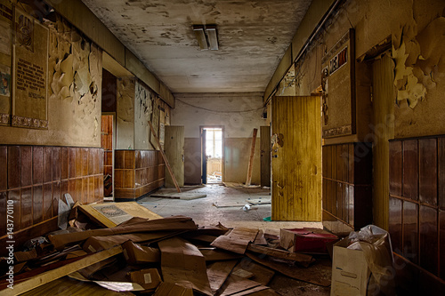 Old creepy corridor in abandoned hospital