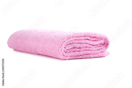 Pink towel isolated on a white background