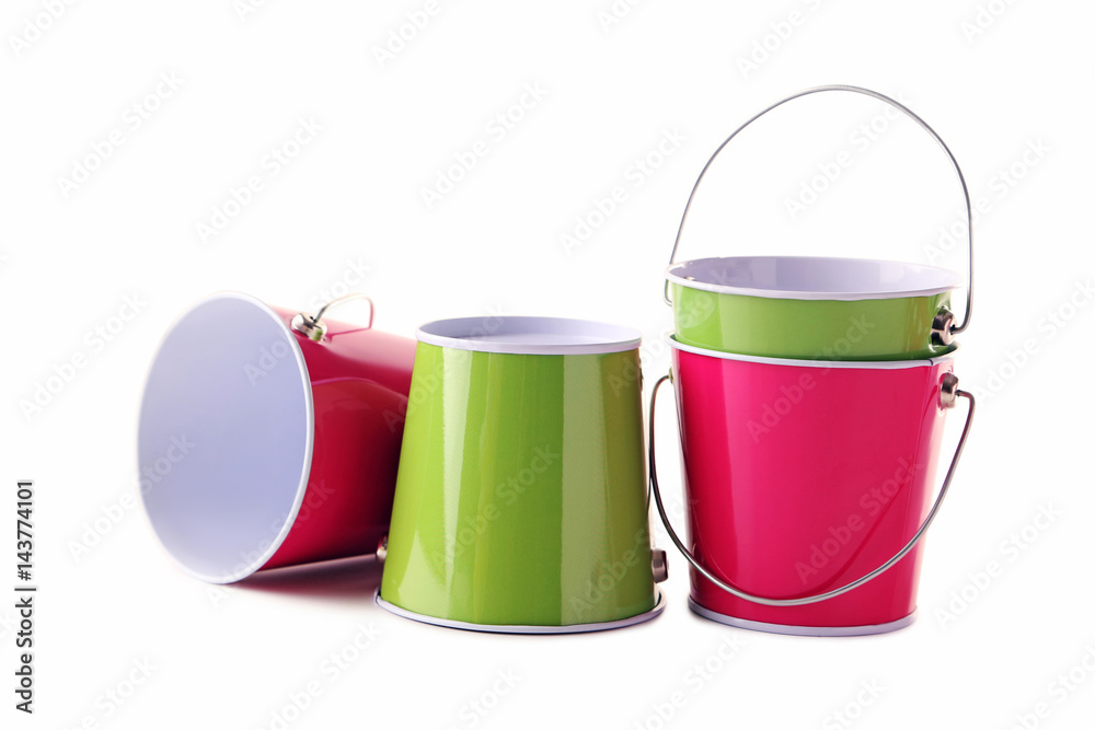 Colorful buckets isolated on a white background Colorful buckets isolated on a white background