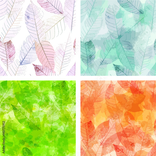 Set of vector backgrounds with skeleton leaves