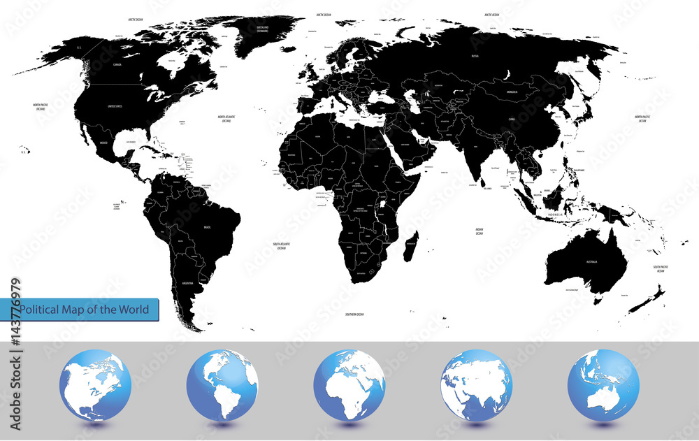 Obraz premium Vector illustration of a political map of the world and globes