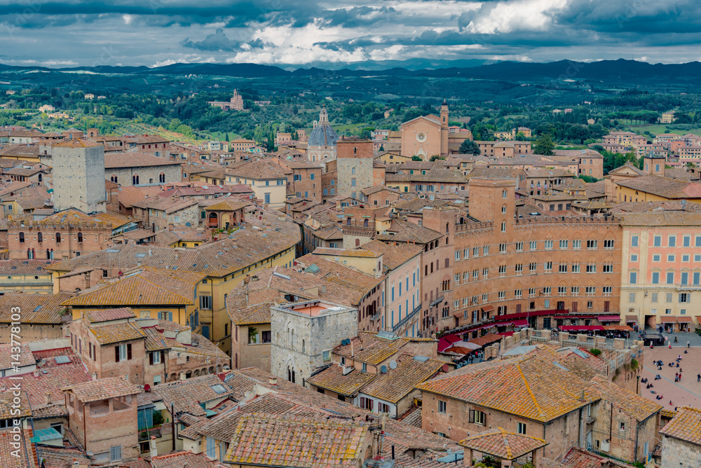 view of the medieval town of Siena in Tuscany Italy