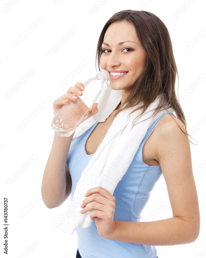 Woman in fitness wear with water, isolated Woman in fitness wear with water, isolated