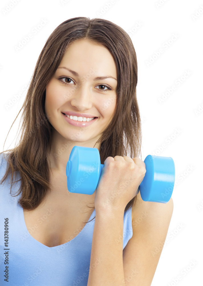 Woman with dumbbell, isolated Woman with dumbbell, isolated