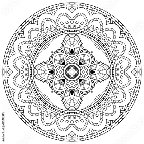 Flower Mandala motifs. Vintage decorative elements. Oriental pattern, vector illustration. Coloring book page