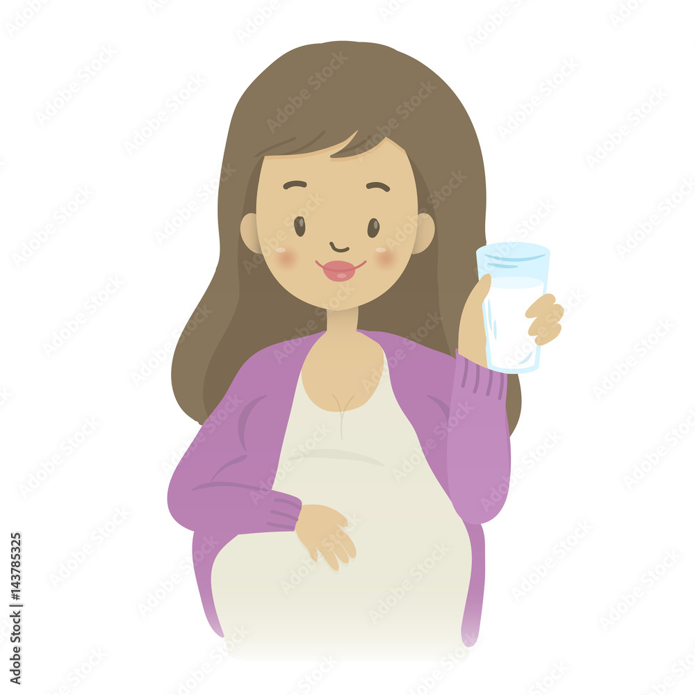 Vector illustration of a pregnant woman holding a glass of milk Vector illustration of a pregnant woman holding a glass of milk