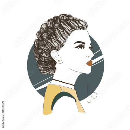 Zodiac: Illustration of Capricorn zodiac sign as a beautiful girl. Vector zodiac illustration. Comic style fashion illustration.