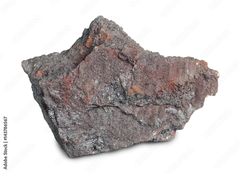 Mineral haematite isolated on white background. Hematite is a mineral,  colored black to steel or silver-