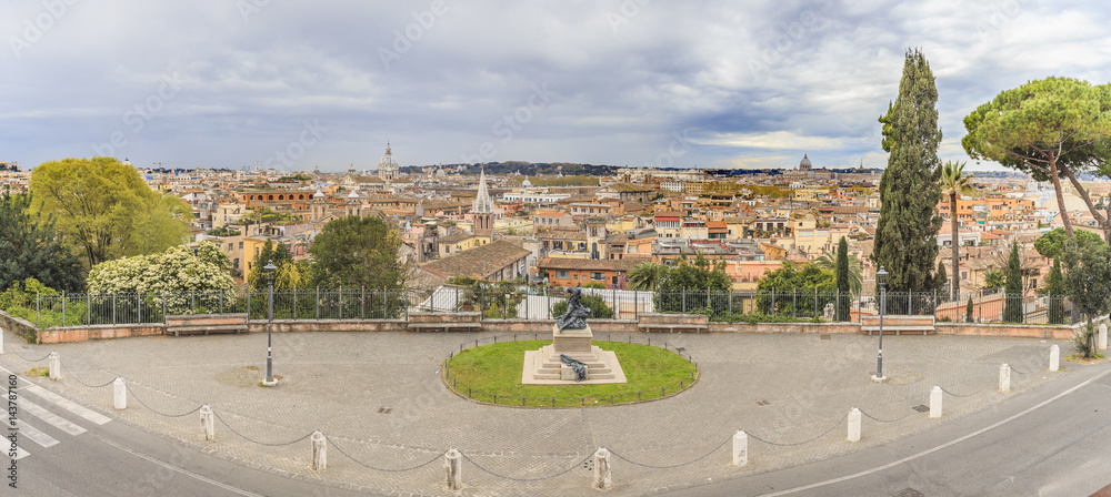 Panorama of Rome. View from the hill where the Villa Medici is located