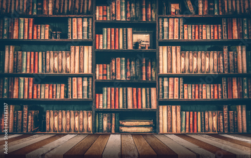 Fotografie, Obraz blurred Image many old books on bookshelf in library