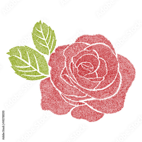 red rose embroidery artwork design for clothing, isolated flower vector