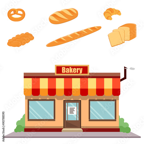Bakery shop facade and bread