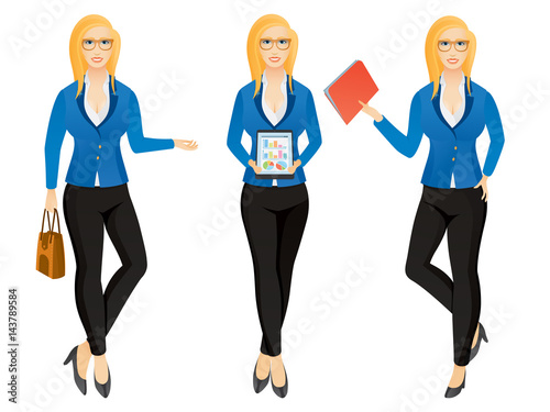 Cartoon sexy young business woman or secretary in various poses.