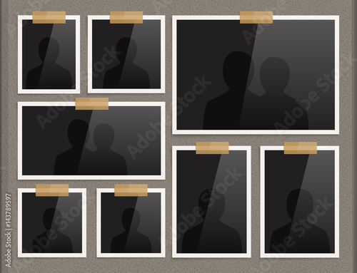 Page of photo album. Frames attached to the paper with scotch tape.