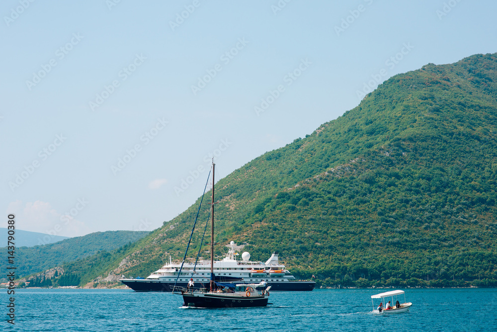 Wooden sailing ship. Montenegro, Bay of Kotor. Water transport