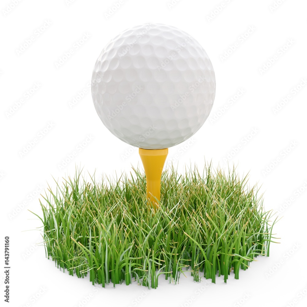 3d rendering golf ball on yellow tee and green grass isolated on white 3d rendering golf ball on yellow tee and green grass isolated on white