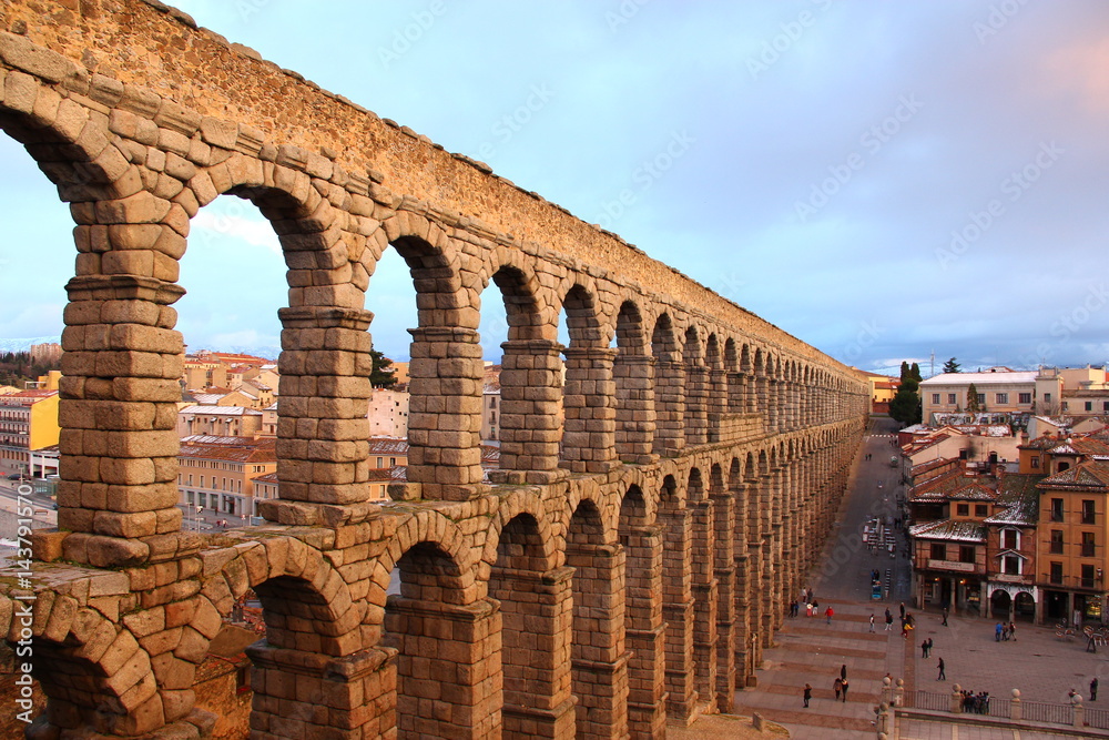 Aqueduct in Segovia in dusk