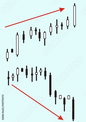 Exchange Rates. Chart of a currency or commodity market. Abstract of financial data Stock. The red arrow indicates the direction of the trend on the increase or decrease in market. Vector illustration