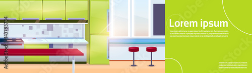 Modern Kitchen Interior Empty No People House Room Flat Vector Illustration