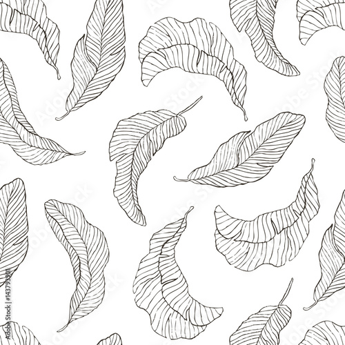 Seamless Pattern. Banana Leaves white Background.