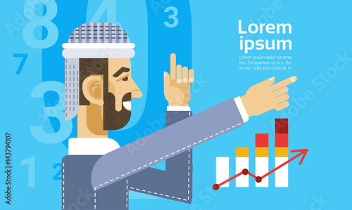 Arab Business Man Showing Finance Chart Graph Report Vector Illustration