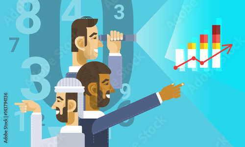 Arab Business Man Group Showing Finance Chart Graph Report Vector Illustration