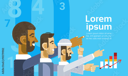 Arab Business Man Group Showing Finance Chart Graph Report Vector Illustration