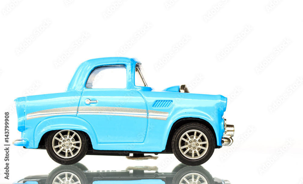Light Blue Toy car on white background