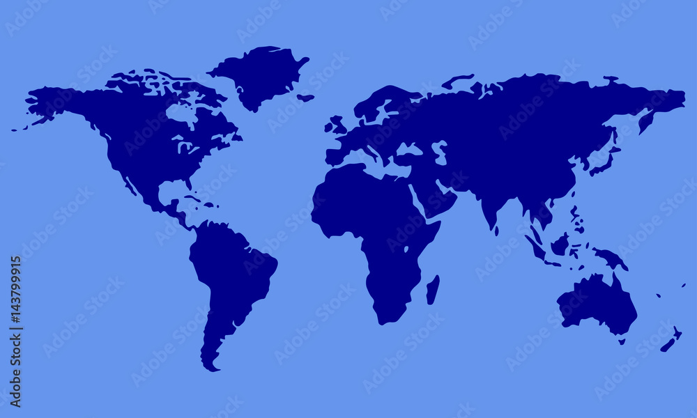 Obraz premium World map isolated on blue background. Vector illustration.