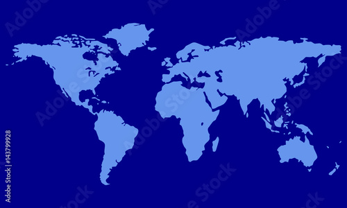 World map isolated on blue background. Vector illustration.
