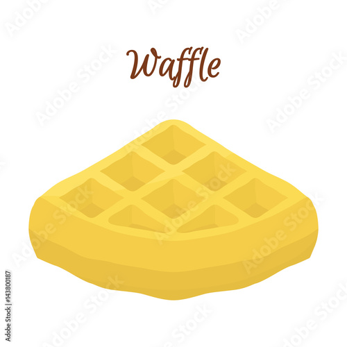 Sweet belgian waffle for breakfast. Made in cartoon flat style.