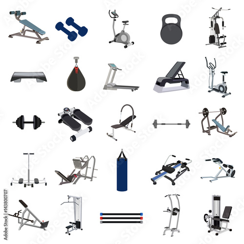 sport equipment flat icon set