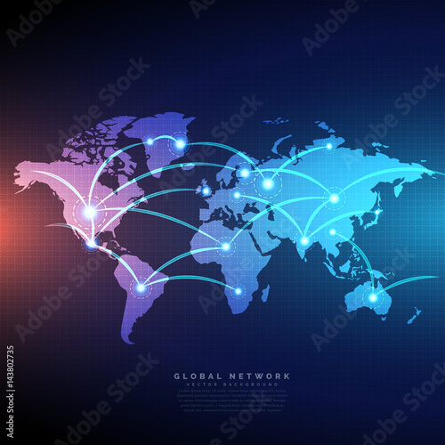 Fototapeta Naklejka Na Ścianę i Meble -  digital world map linked by lines connections network design