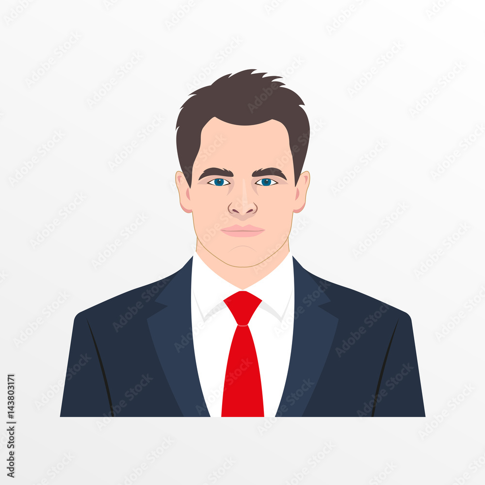 Male avatar with realistic face. Man in the suit, shirt and necktie. Businessman head and shoulder icon. Vector illustration. Male avatar with realistic face. Man in the suit, shirt and necktie. Businessman head and shoulder icon. Vector illustration.