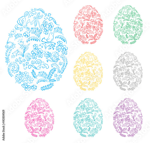 floral decorative easter eggs - vector holiday symbol