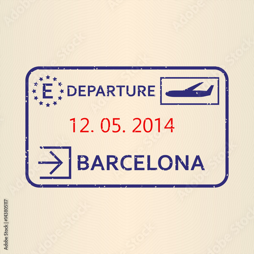 Barcelona passport stamp. Travel by plane visa or immigration stamp. Vector illustration.