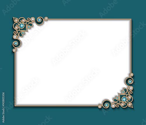 Vintage gold photo frame with jewelry corner decoration