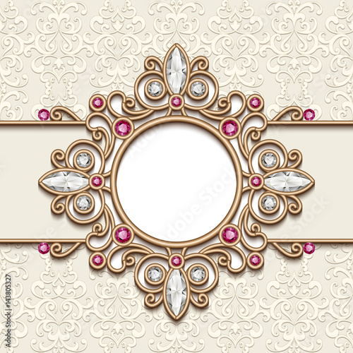 Antique jewelry frame with diamonds and ruby gems